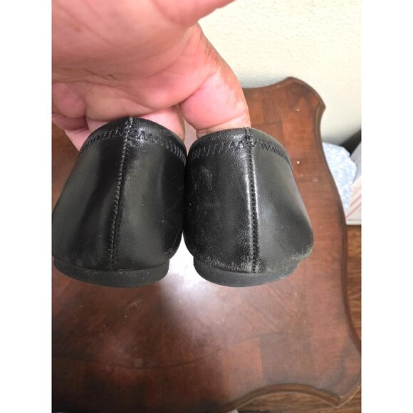 Tory Burch Black Leather Gold Logo Flats Women's Size 8 - Picture 5 of 12